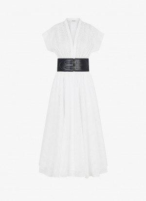 Alaia Broderie Anglaise Belted Kjole Dame Hvite Norge | O4Y-4232