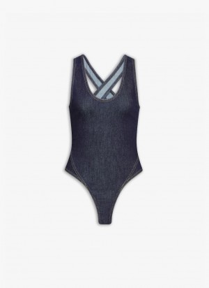 Alaia Denim Crossback Body Bodysuit Dame Blå Norge | M9G-0523