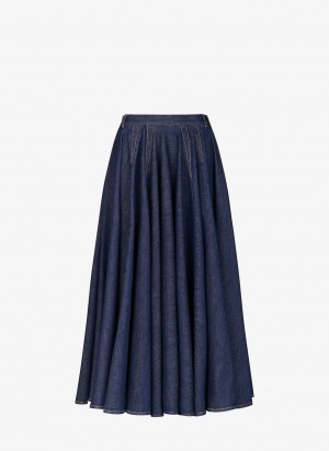 Alaia Denim Midi Skjørt Dame Blå Norge | I3G-8437