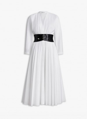 Alaia Poplin Cross Belt Kjole Dame Hvite Norge | J0D-1013