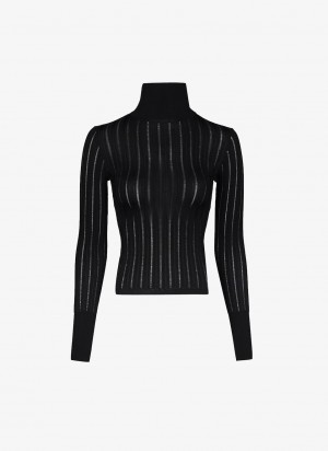 Alaia Shiny Crinoline Turtleneck Gensere Dame Svarte Norge | B0Q-8781