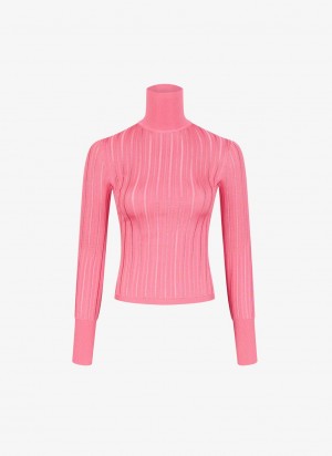 Alaia Shiny Crinoline Turtleneck Gensere Dame Rosa Norge | B8R-8582