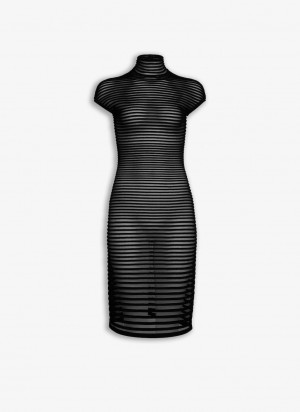 Alaia Stripete Back Cut Kjole Dame Svarte Norge | Y2B-6628