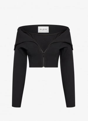 Alaia Zipped Ull Jakker Dame Svarte Norge | V5J-4298