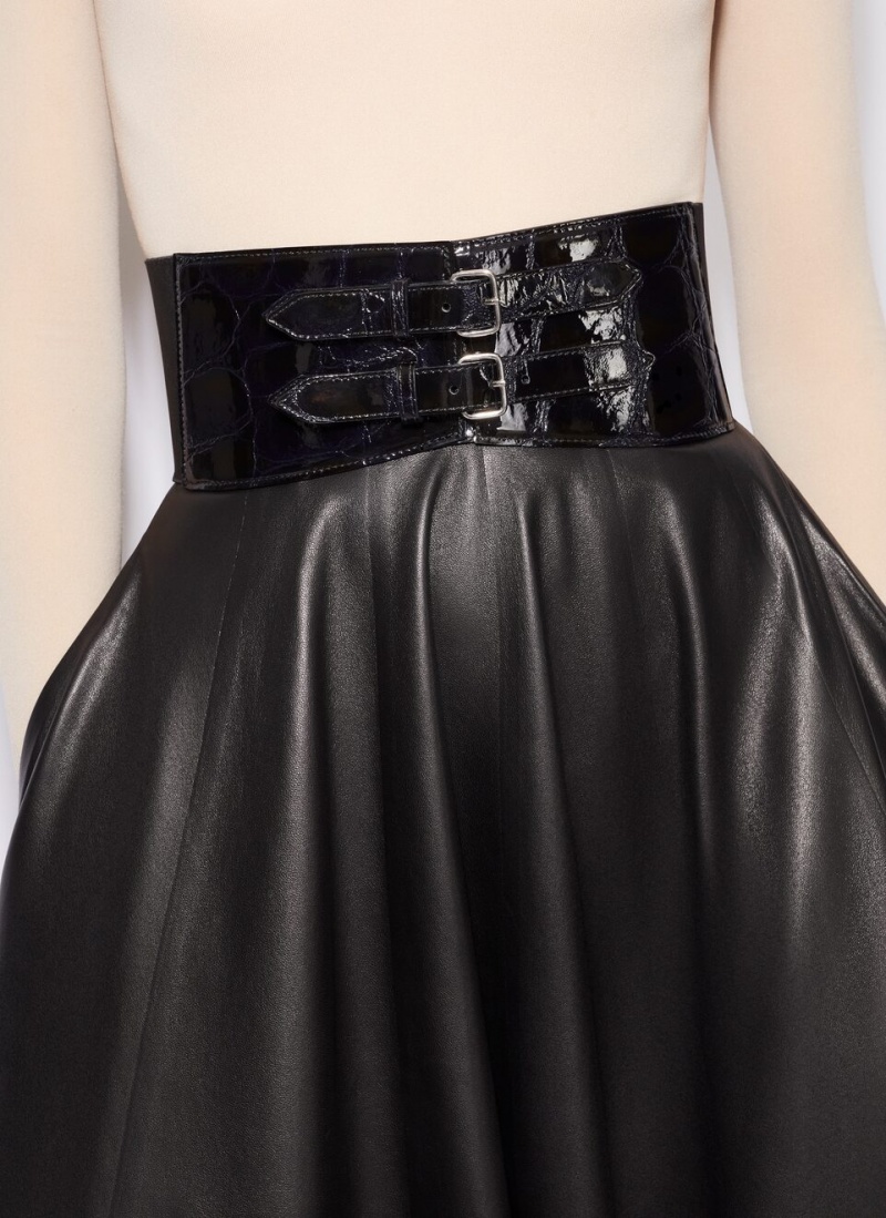 Alaia Belted Lambskin Skjørt Dame Svarte Norge | C3V-0419