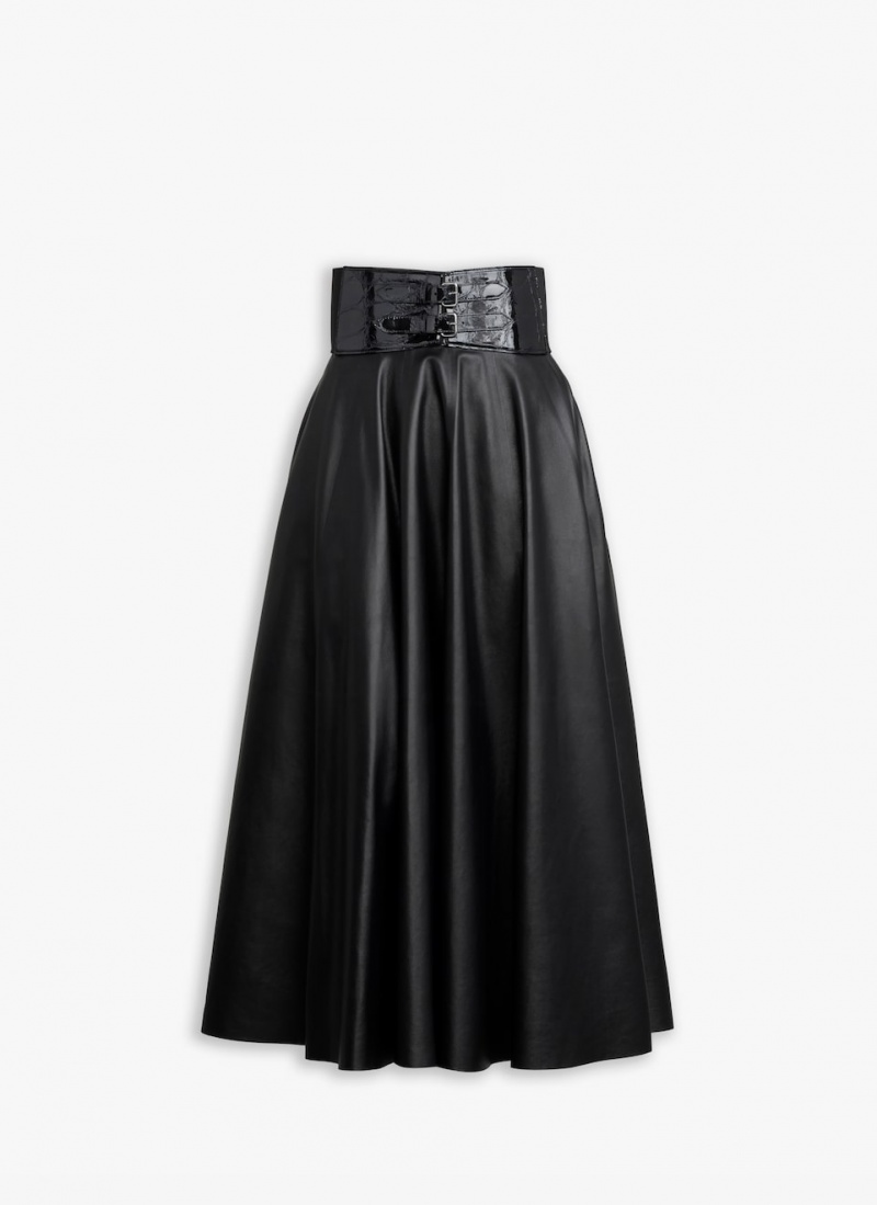 Alaia Belted Lambskin Skjørt Dame Svarte Norge | C3V-0419