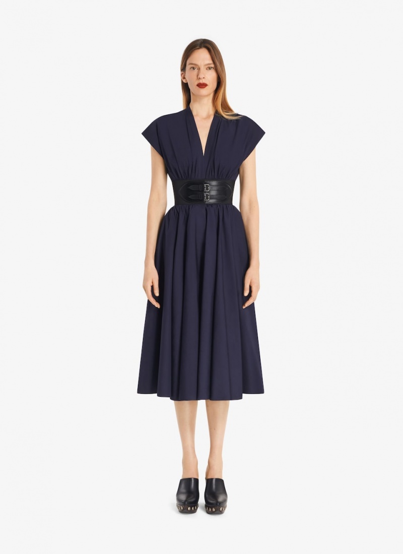 Alaia Belted Midi Japanese Poplin Kjole Dame Marine Norge | X8G-0279