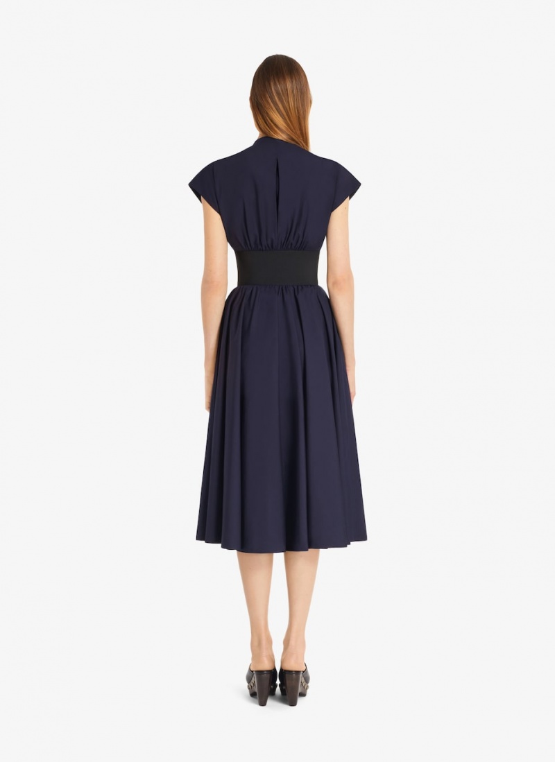 Alaia Belted Midi Japanese Poplin Kjole Dame Marine Norge | X8G-0279