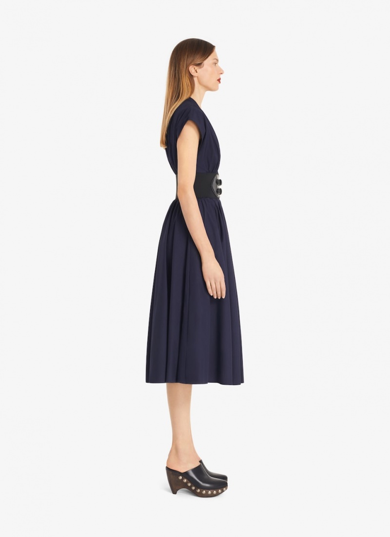 Alaia Belted Midi Japanese Poplin Kjole Dame Marine Norge | X8G-0279