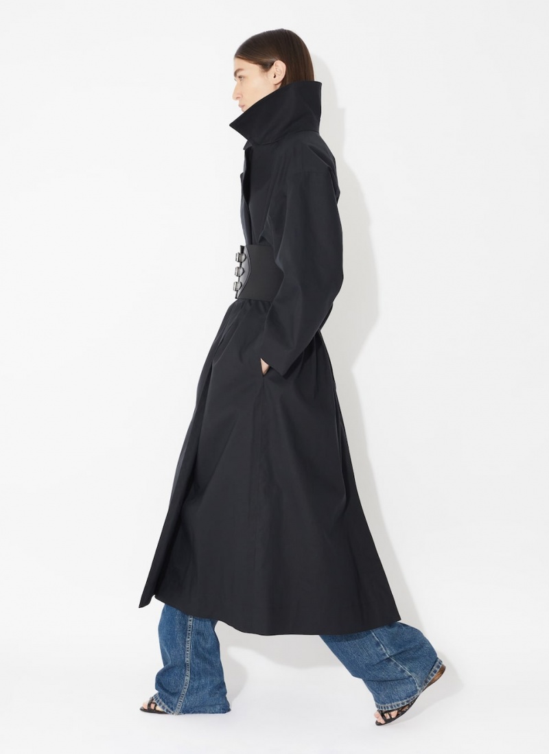 Alaia Bomull Belted Trench Frakker Dame Svarte Norge | E0I-0685