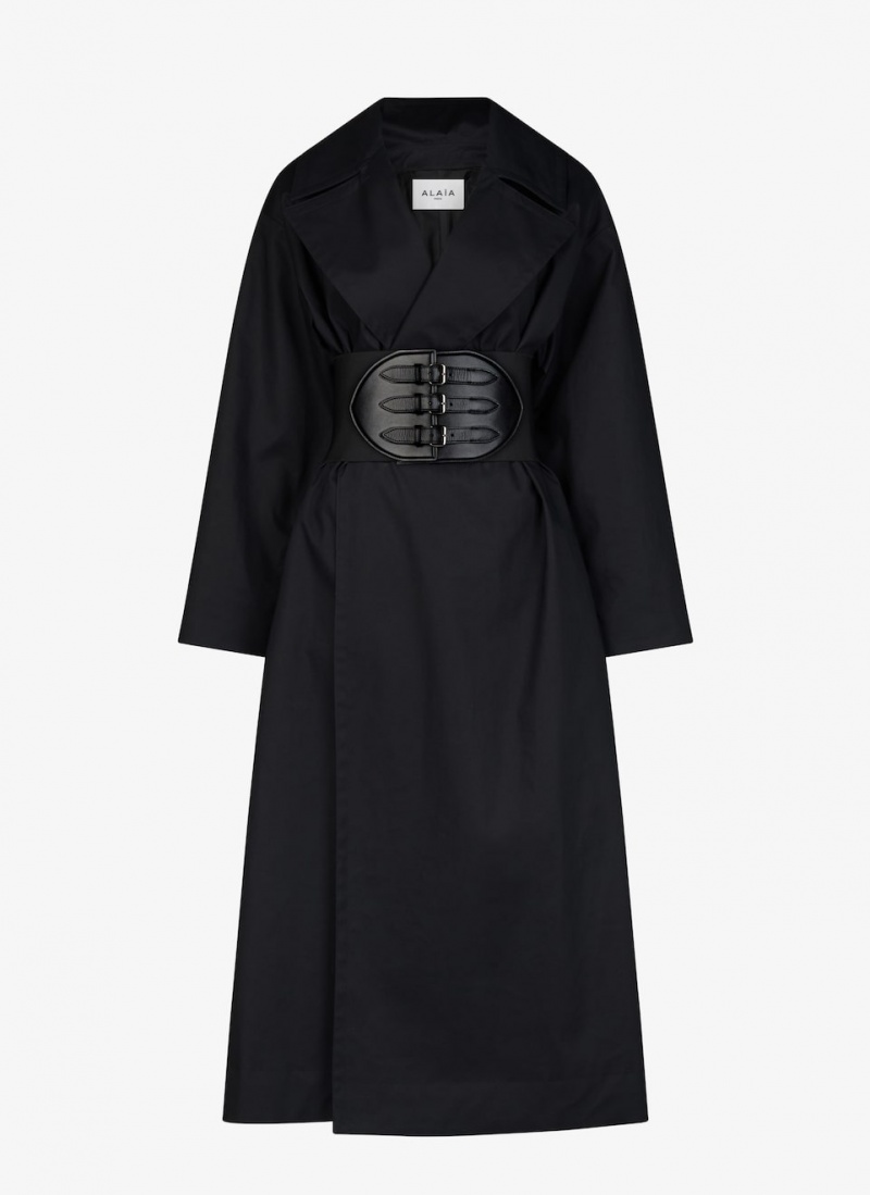 Alaia Bomull Belted Trench Frakker Dame Svarte Norge | E0I-0685