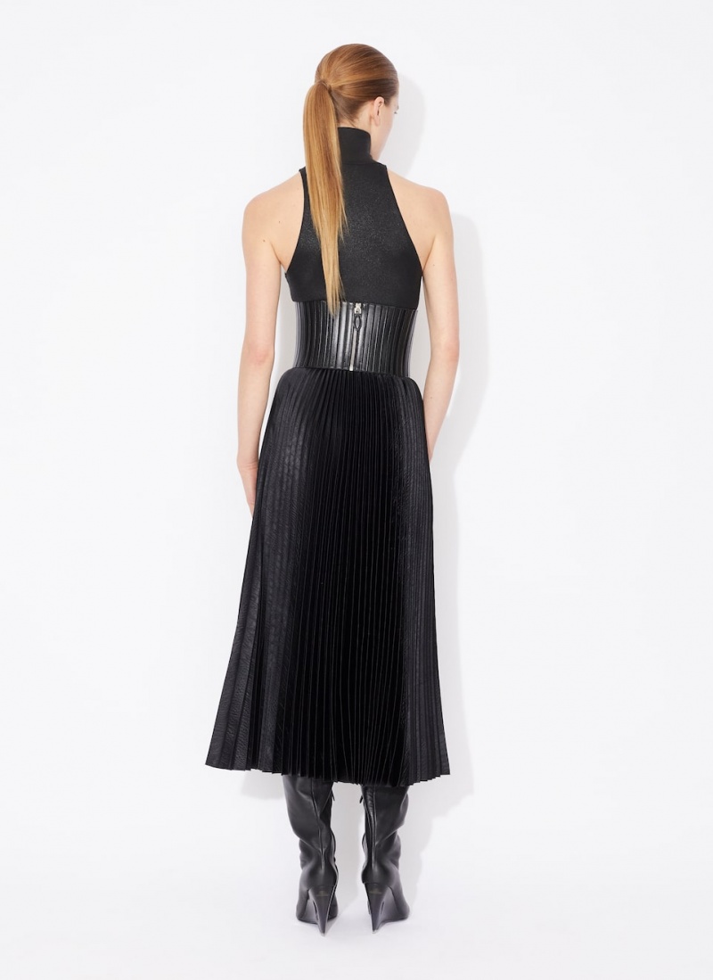 Alaia Crocodile Satin Midi Skjørt Dame Svarte Norge | Z4F-4107