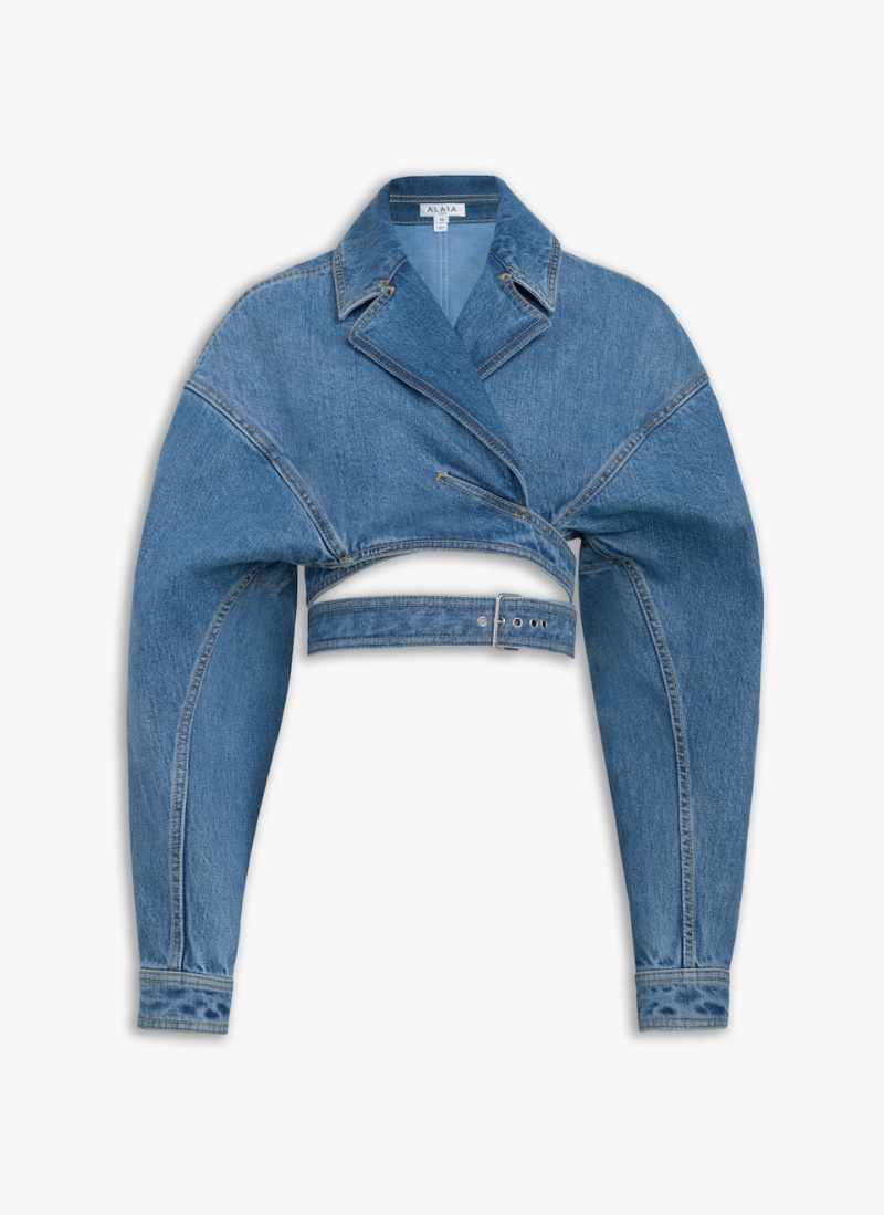 Alaia Denim Cross-over Jakker Dame Blå Norge | M1H-3577