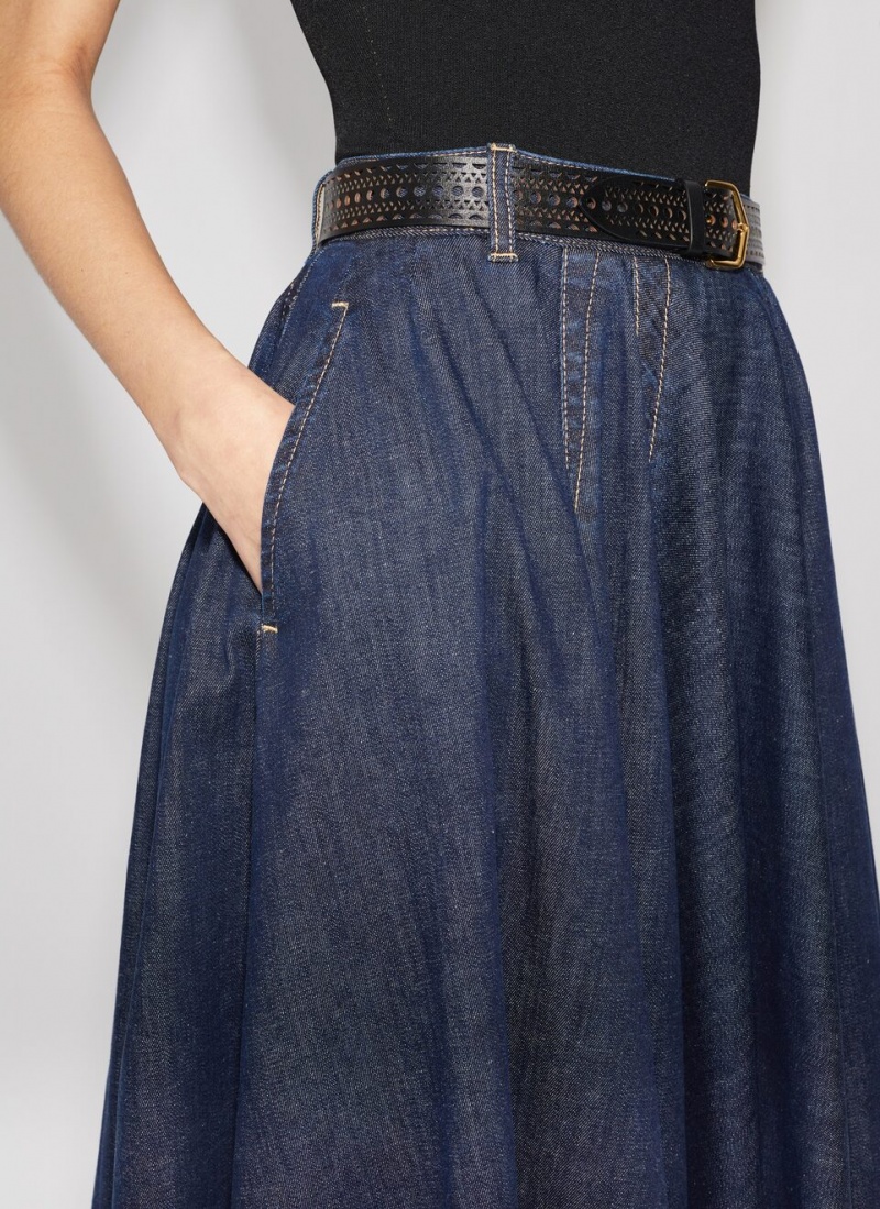 Alaia Denim Midi Skjørt Dame Blå Norge | I3G-8437