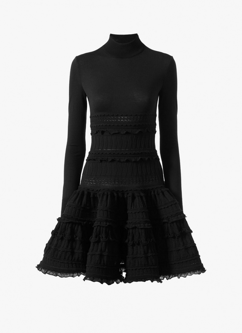 Alaia High-neck Ull Crinoline Kjole Dame Svarte Norge | J7G-9653