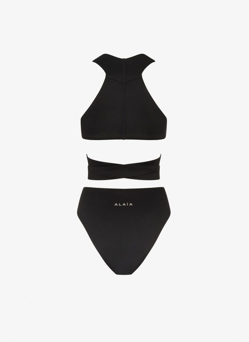 Alaia Jersey Bikini Badetøy Dame Svarte Norge | W6V-7509