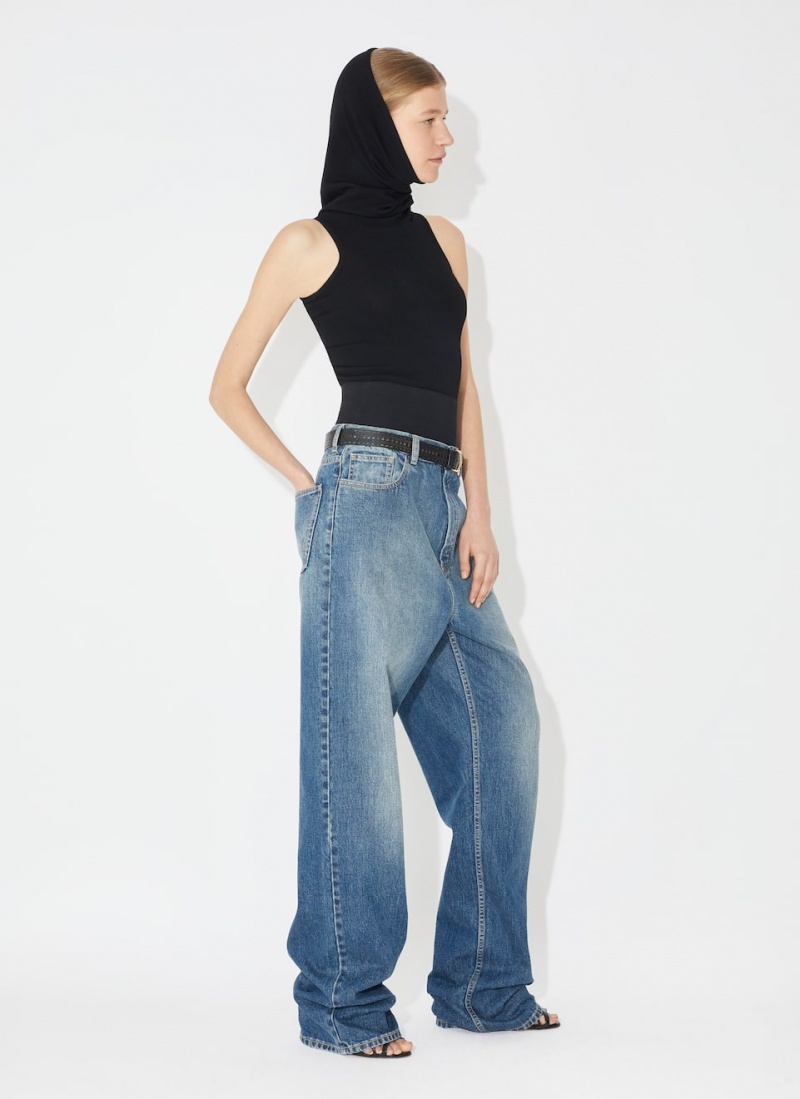 Alaia Knit Belt Denim Bukse Dame Blå Norge | I2P-5537