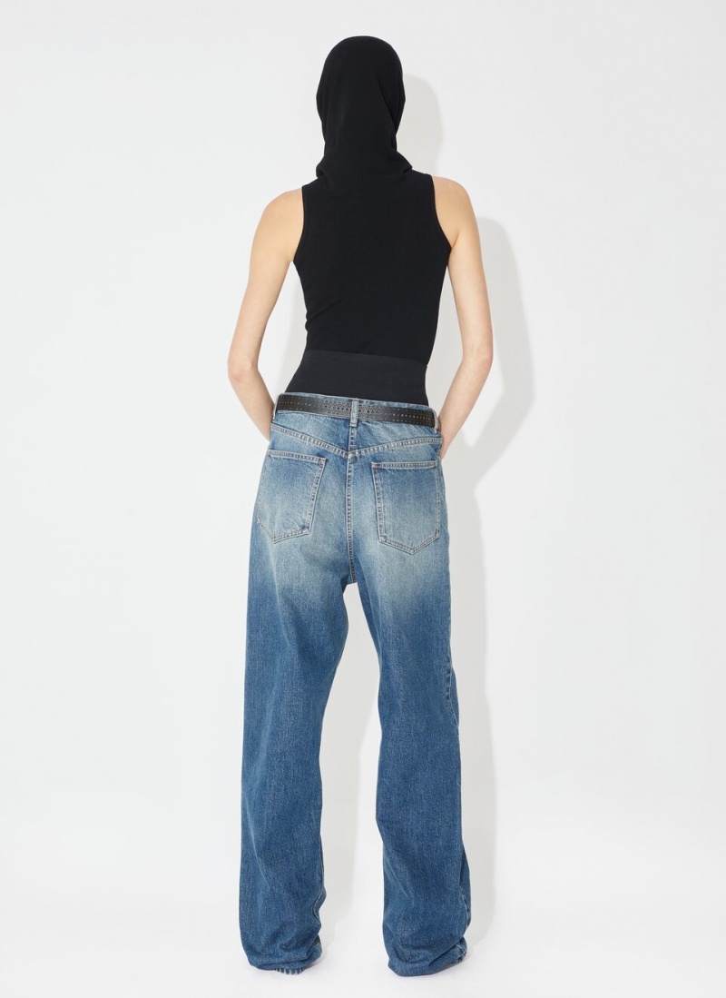 Alaia Knit Belt Denim Bukse Dame Blå Norge | L0K-0224