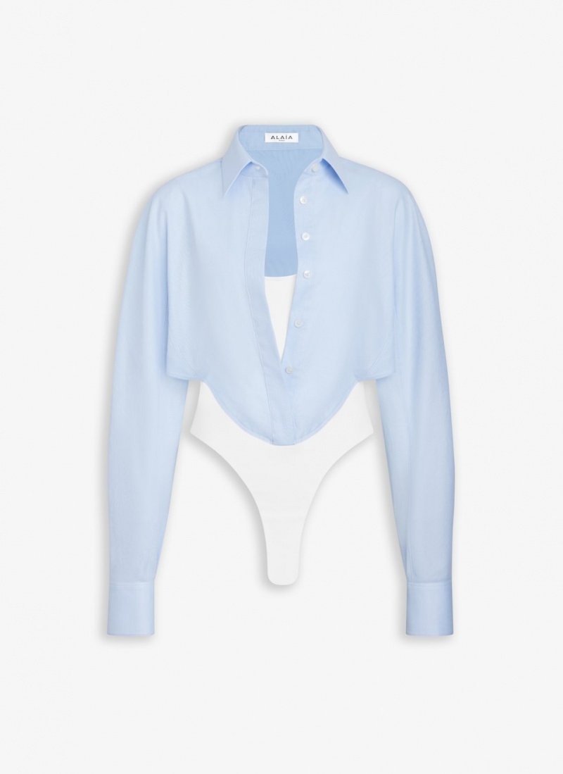 Alaia Layer Body-shirt Bodysuit Dame Blå Norge | X3Z-1382