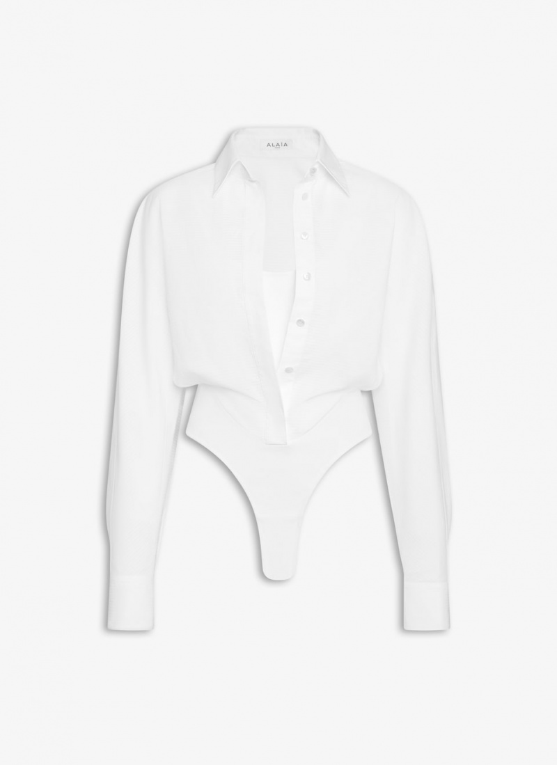 Alaia Layer Body-shirt Bodysuit Dame Hvite Norge | J8A-5729