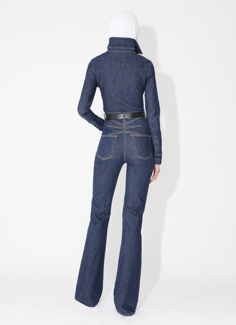 Alaia Long Bootcut Denim Bukse Dame Blå Norge | E4N-3615