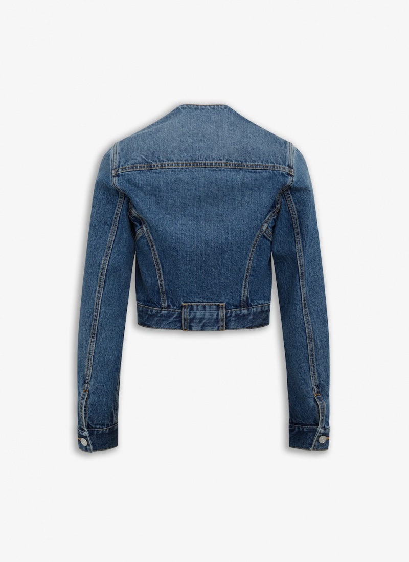 Alaia Nekcline Denim Jakker Dame Blå Norge | T0F-8445