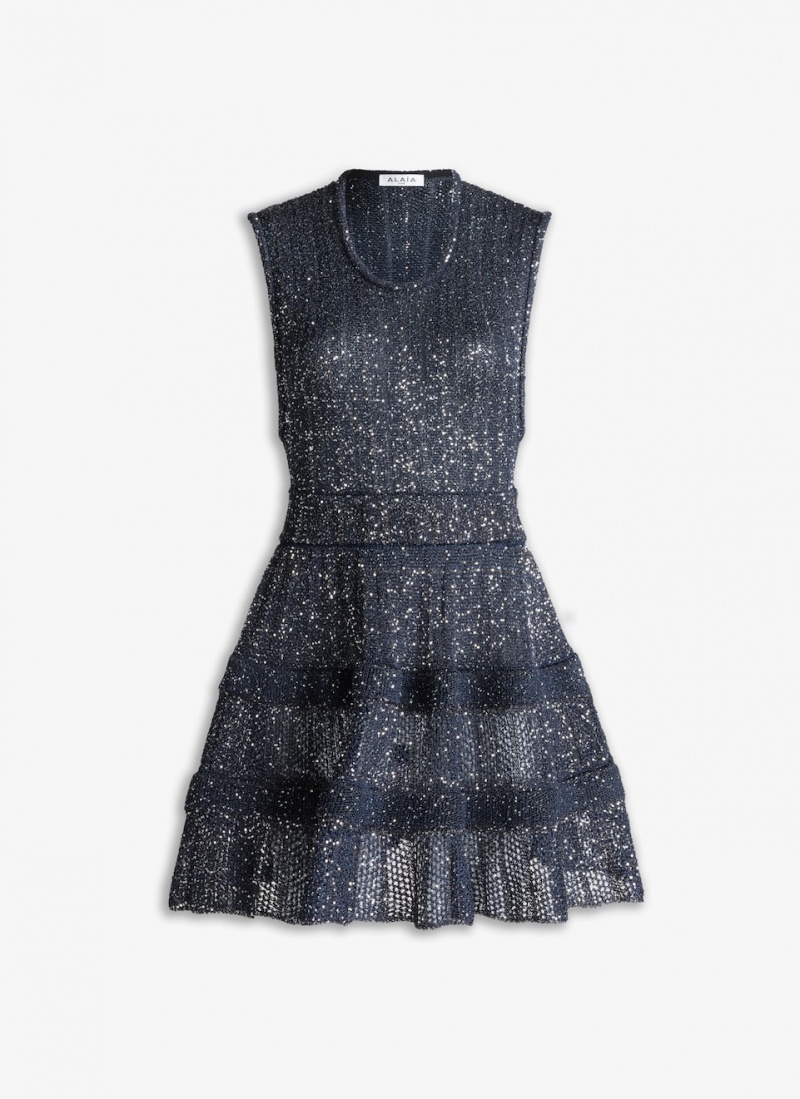 Alaia Sequin Crinoline Kjole Dame Blå Norge | C9E-2662