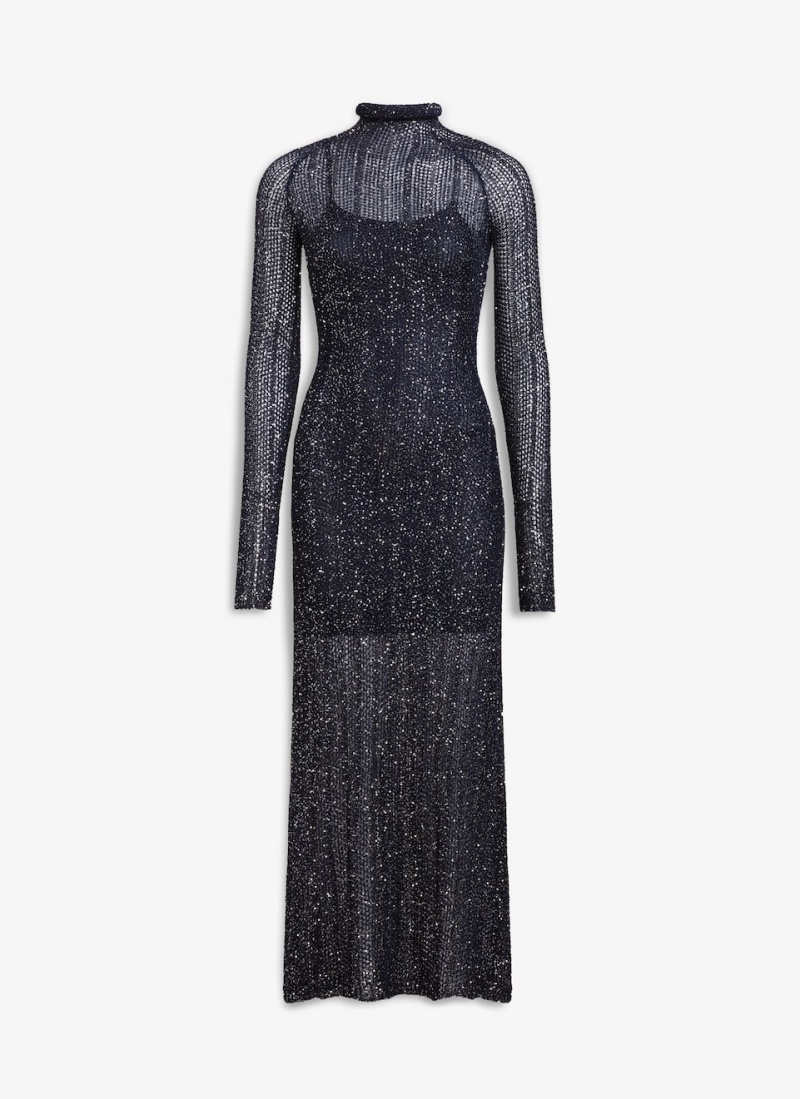 Alaia Sequin Highneck Kjole Dame Blå Norge | Z5W-2675