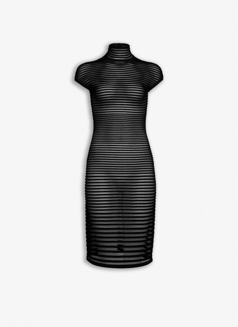 Alaia Stripete Back Cut Kjole Dame Svarte Norge | Y2B-6628