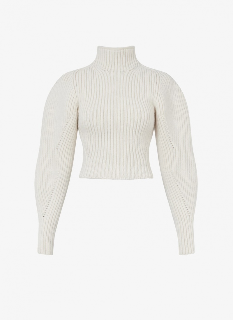 Alaia Ull Cashmere Rib Gensere Dame Hvite Norge | A9I-9007